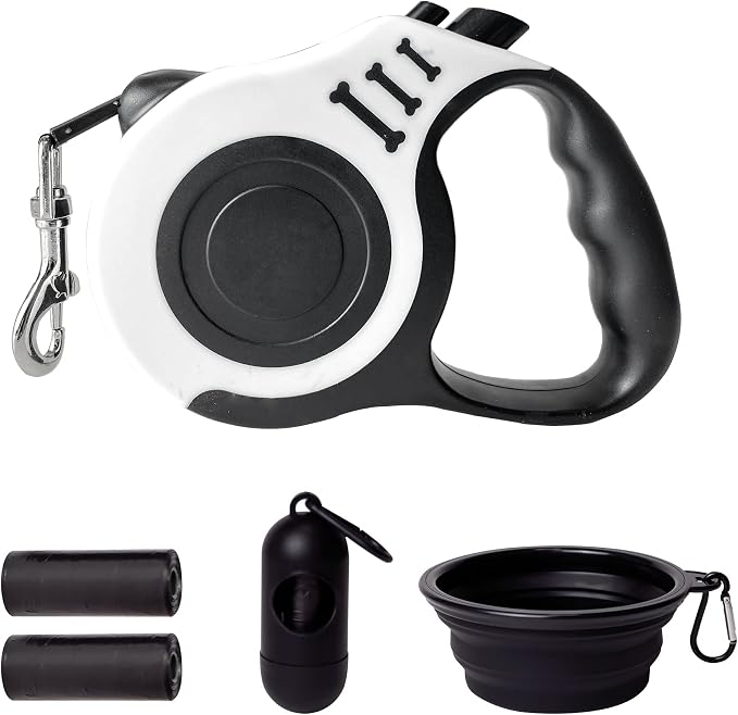 Retractable Dog Leash Automatic Telescopic Tractor Dog Tape, Pet Tape 10/16 FT Durable and Convenient, with Folding Bowl, Dispenser, Rubbish Bags, Suitable for Small and Medium Dogs