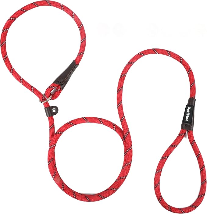 PetiFine Slip Lead - 6FT x 3/8" Reflective Durable Dog Training Leash, Heavy Duty Adjustable Nylon Dog Rope Slip Leash for Small to Large Dogs (Red)