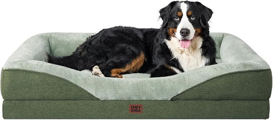 EHEYCIGA Orthopedic XXL Dog Bed for Large Sized Dog, 52x41 Inch Extra Large Memory Foam Dog Couch Bed with Sides, Waterproof Liner & Washable Removable Cover, Bolster Pet Sofa, Green