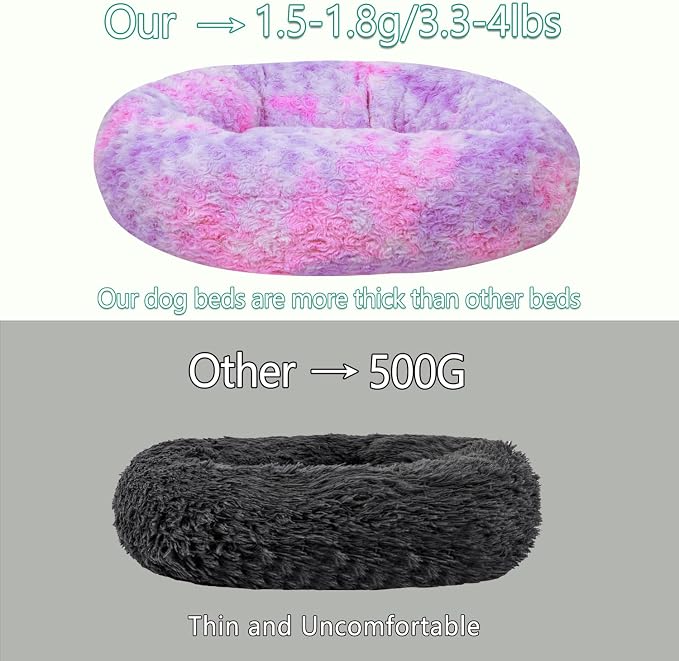 Calming Dog Bed for Medium Dogs Cats, Puppy 31'' Round Anti-Anxiety Warm Fluffy Plush Faux Fur Bed, Soft Anti-Slip Donut Washable, Cozy Medium Puppy Bed, Fits up to 50 lbs Pets