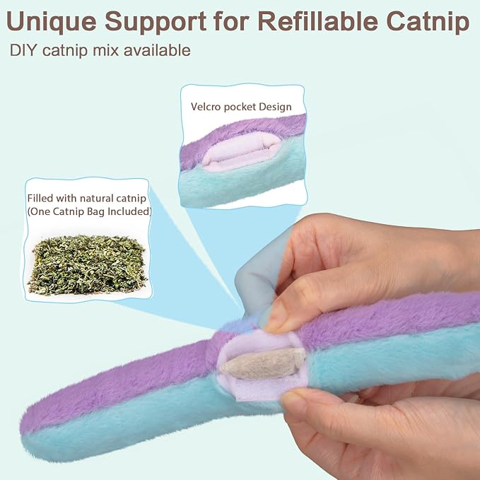 Retro Shaw Refillable Catnip Toys Pillow with Crinkle Sound, Interactive Kicker Cat Toys for Indoor Kittens, Soft Plush Kitty Kick Drives Bored Cat Crazy with Fun