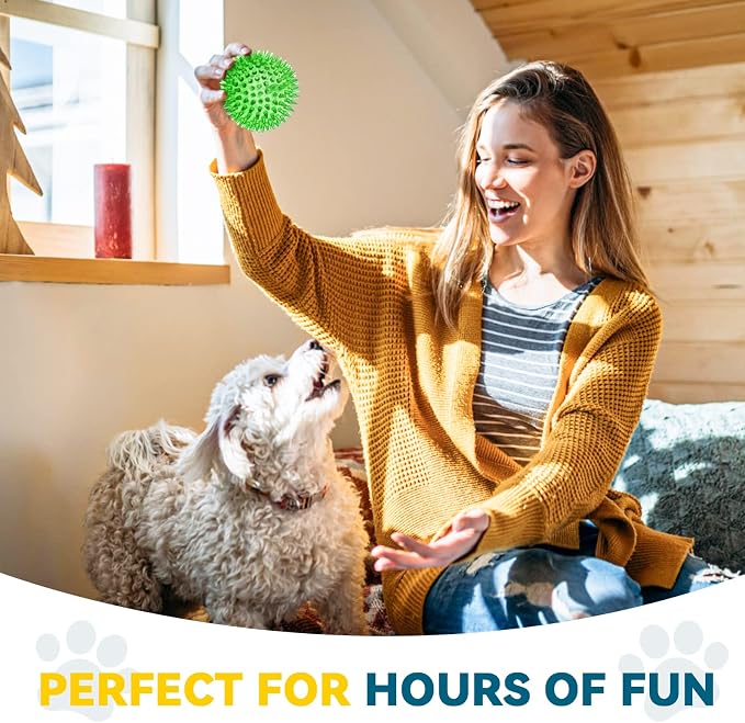 SHARLOVY 3.5” Large Dog Toys Ball, 6 Pack Squeaky oys, Durable for Aggressive Chewers, Spiky Ball for Clean Teeth and Training, Fetch Toys for Large Dogs, for Puppy Chew and Teething