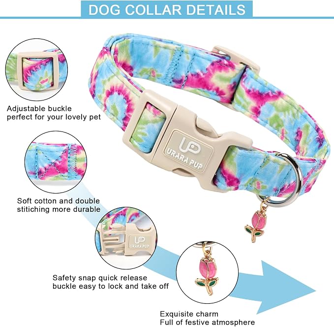 Summer Dog Collar, Personalized Cotton Dog Collar with Quick Release, Summer Tie-dye Collars for Small Medium Large Boys Dogs, Cute Durable Comfortable Pet Collars