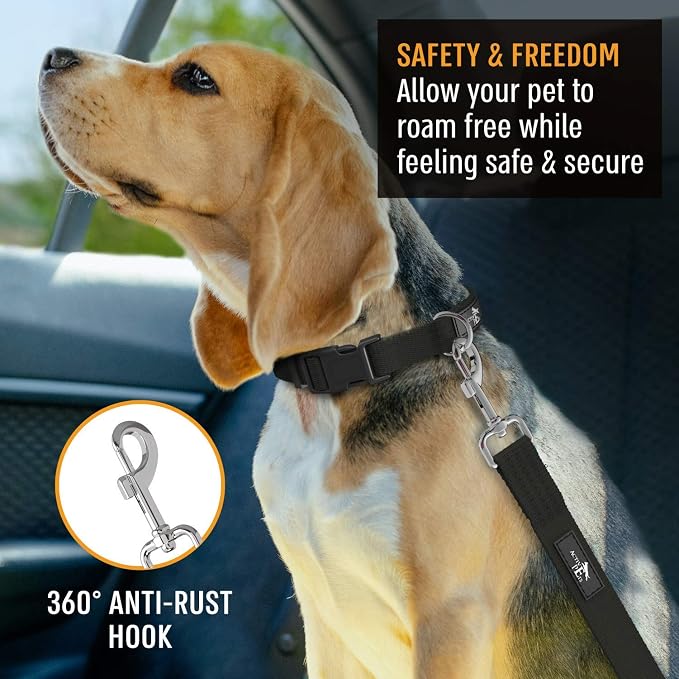 Active Pets Black Car Seat Belt for Dogs 2 Pack, Attaches to Harness & Collar, Adjusts 18" - 24" Safety & Comfort Travel Restraint System Fits Small - Large Pups, Seatbelt Pet Supplies & Accessories