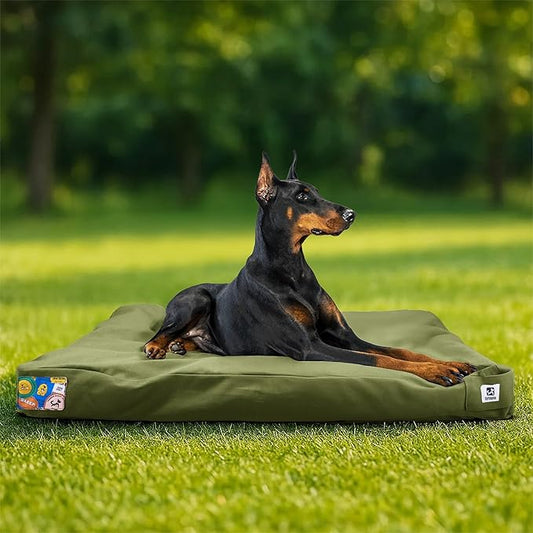 Sytopia 42 Inch Canvas Outdoor Dog Bed for Extra Large Dogs, Durable Dog Bed with Waterproof Machine Washable Removable Cover, Indoor Patio Pet Pad for Crate, Green