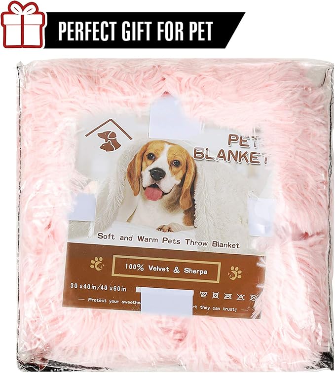 LOCHAS Luxury Fluffy Dog Blanket, Extra Soft and Warm Sherpa Fleece Pet Blankets for Dogs Cats, Plush Furry Faux Fur Puppy Throw Cover, 30''x40'' Pink
