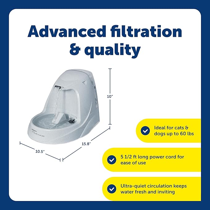 PetSafe Drinkwell Platinum Cat Water Fountain - Pet Fountain for All Pet Sizes, Encourages More Drinking, Includes Replaceable Carbon Filter, Indoor Use, Grey (168 oz/5L)