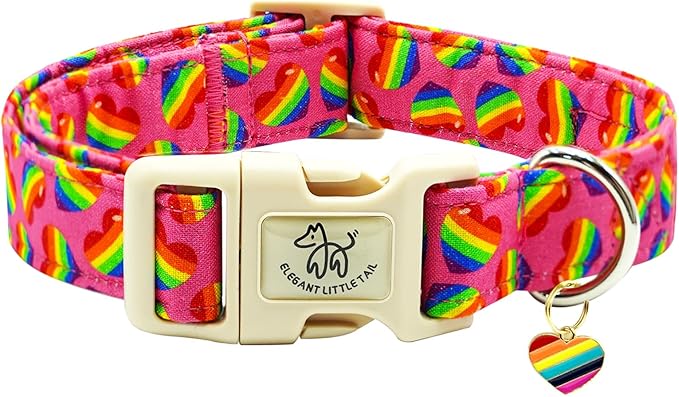 Elegant little tail Dog Collar, LGBT Holiday Pet Collars Cotton Rainbow Puppy Girl or Boy Soft Pet Gift Adjustable Dog Collar for Small Medium Large Dogs