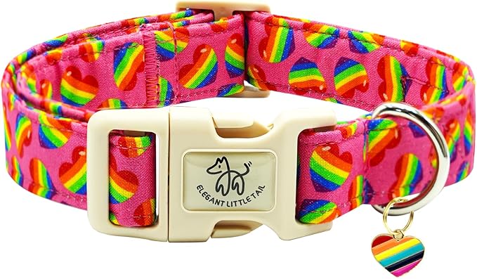 Elegant little tail Dog Collar, LGBT Holiday Pet Collars Cotton Rainbow Puppy Girl or Boy Soft Pet Gift Adjustable Dog Collar for Small Medium Large Dogs