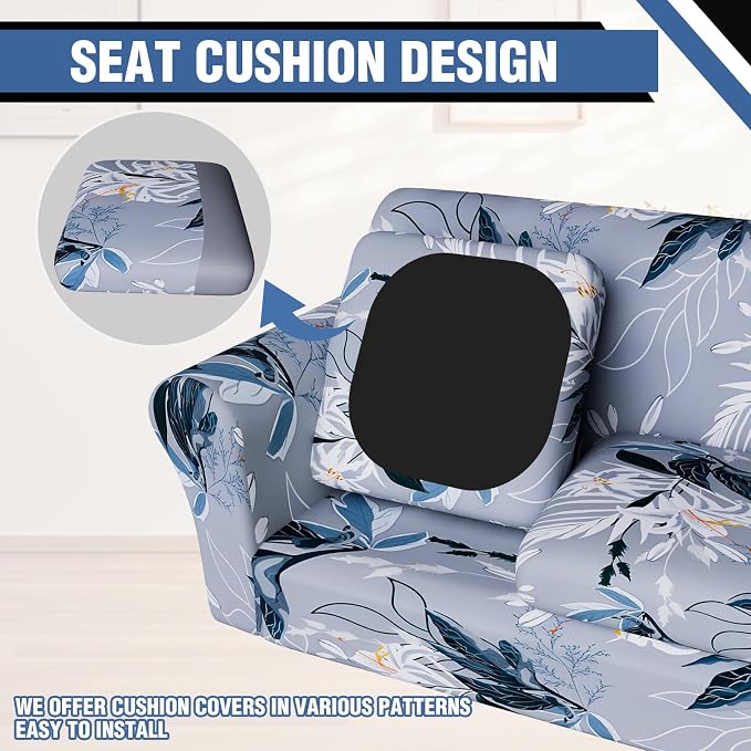 Stretch Couch Covers for 3 Separate Cushion Couch Sofa,Floral Printed Couch Sofa Cover,Washable Sofa Slipcover,Pet Friendly Furniture Protector with Elastic Bottom,Universal Fit for Home(Sofa,Cover)