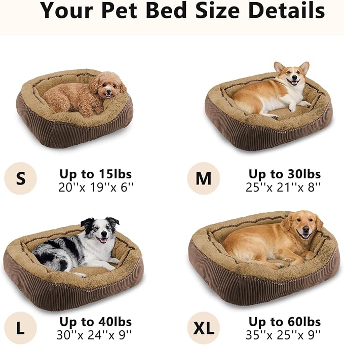 Dog Beds for Small Medium Large Dogs & Cats. Washable Pet Bed, Orthopedic Dog Sofa Bed, Soft Calming Sleeping Warming Puppy Bed (Brown, Large-(30’’x 24’’x 9’’))