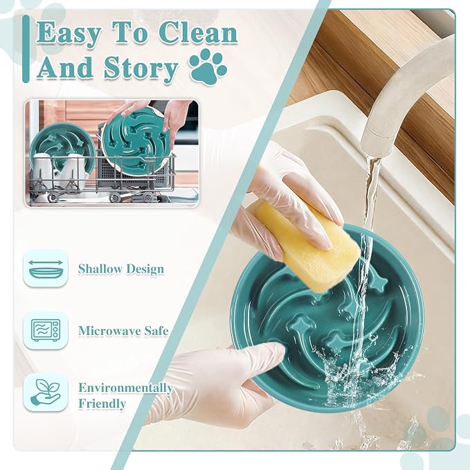 Ceramic Slow Feeder Dog Bowls, 2 Cups Dog Food Dish for Medium and Large Breed, Puzzle Dog Food Bowl for Fast Eater, 28OZ, 8.15 inch(Dark Green)