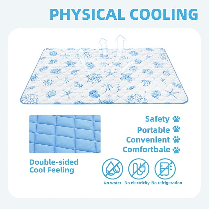 PUPTECK Dog Cooling Mat for Medium Large Dogs, Blanket for Kennels Crate Floor, Pets Cooling Pad, Dog Cat Summer Sleeping Outside, White & Blue Shell X-Large 40"x60"