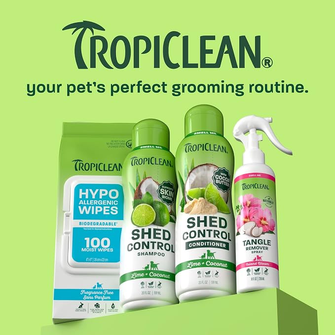 TropiClean Deshedding Dog Conditioner, Reduces Shedding & Softens Coat, Puppy Safe, Made in the USA, Lime & Cocoa Butter Scent, 20oz.