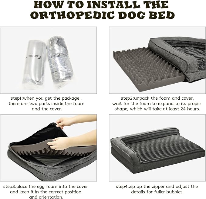 WINDRACING Orthopedic Dog Beds for Medium, Small Dogs, Waterproof Egg Foam Dog Sofa Bed with L Bolster Sides, Washable Medium Pet Bed with Removable Cover & Non-Slip Bottom, 31 x 25 inch, Gray