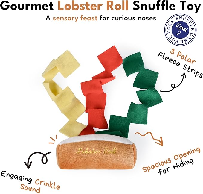 CHEWFFON Lobster Roll Snuffle Dog Toys, Interactive Dog Puzzle & Enrichment Toy for Boredom, Plush Food Toy with Crinkle Paper, Scent Work Foraging for Small Medium Dogs