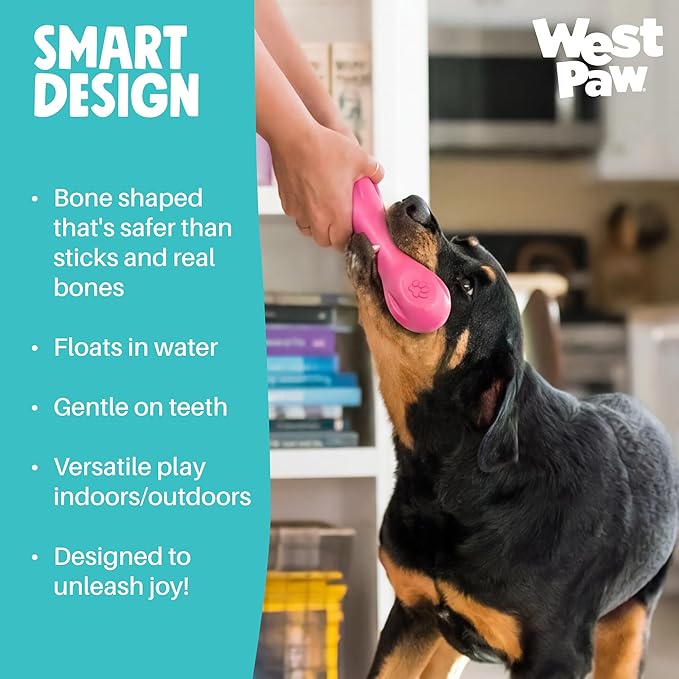 WEST PAW Zogoflex Hurley Dog Bone Chew Toy – Floatable Pet Toys for Aggressive Chewers, Catch, Fetch – Bright-Colored Bones for Dogs – Recyclable, Dishwasher-Safe, Non-Toxic, X-Small, Geranium