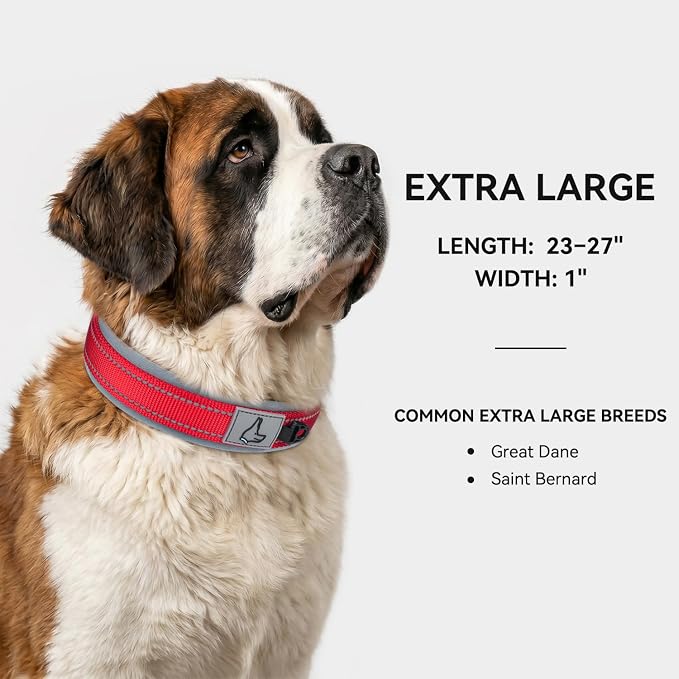 Joytale Dog Collar for Extra Large Dogs, Neoprene Padded and Adjustable, Reflective Wide Heavy Duty Pet Collars with Durable Metal Belt Buckle for Walking, Red, XL