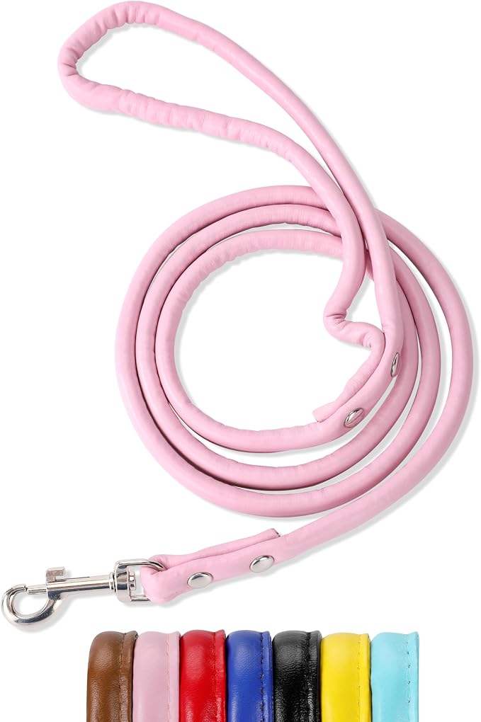 Pink Soft Leather Dog Leash for Small,Medium Dog Walking, Comfortable Leather Handle, 4 ft Pink