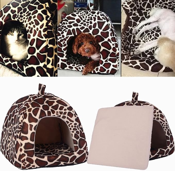 Strawberry Plush Pets House Washable Pets Cave Sofa Half-Closed Fluffy Dogs Room Soft Puppy House for Winter Indoor