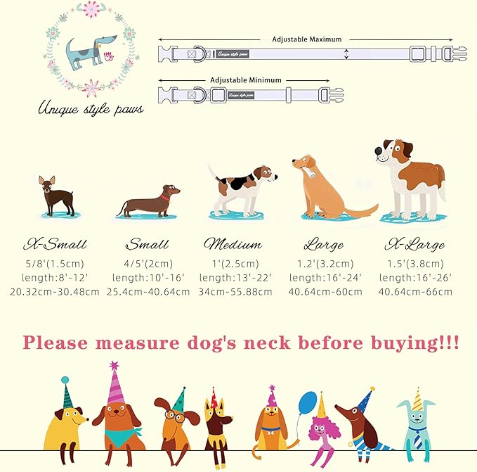 Unique style paws Cartoon Dog Collar with Bowtie Spring Summer Puppy Collar with Flower for Small Medium Large Boys Girls Dogs