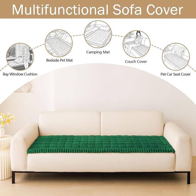 hyha Couch Cover for Dogs Washable, Non Slip Thick Flannel Sofa Protector, Pet Friendly Plush Furniture Cover for Sectional Sofa & Loveseat (Turquoise, 35.4" x 70.9")