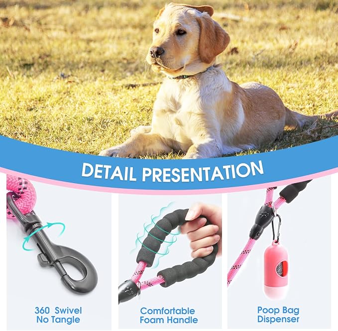 BAAPET 2/4/5/6 FT Dog Leash with Comfortable Padded Handle and Highly Reflective Threads for Small Medium and Large Dogs (6FT-1/2'', Pink)