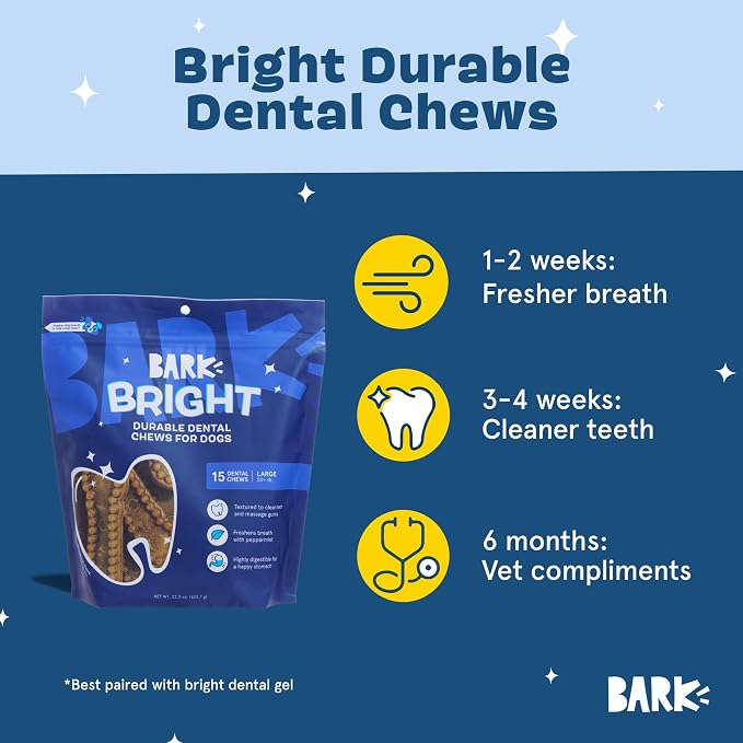 Barkbox Bright Durable Dog Dental Chew Sticks - 15 Dental Chews for Dogs - for Large Breeds (50+ lbs)