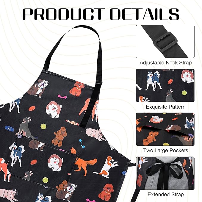 Dog Grooming Waterproof Apron with 2 Pockets, Cute Animals Puppy Dog Pets Apron