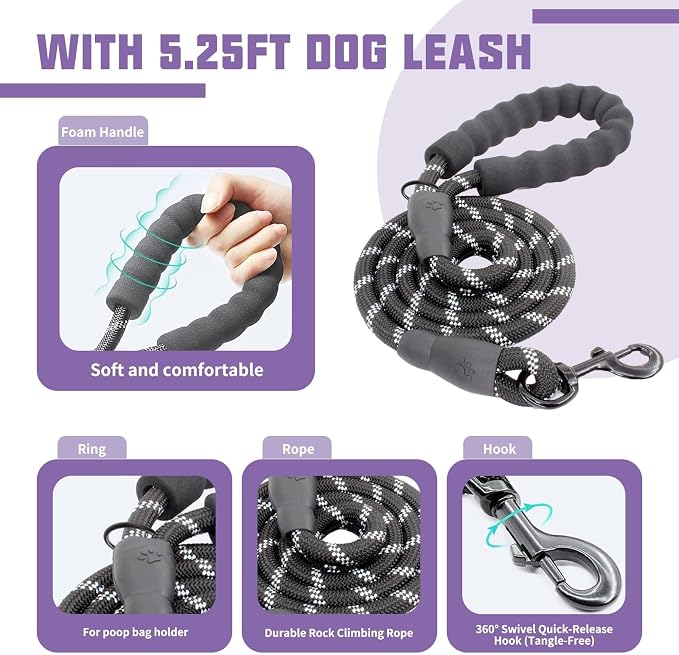 AUROTH Dog Harness and Leash Set, Soft Padded Service Dog Vest with 5.25FT Dog Leash, No Choke, Easy On Pet Vest, Adjustable Reflective No Pull Dog Harness for Large Dogs, Easy Walking and Training