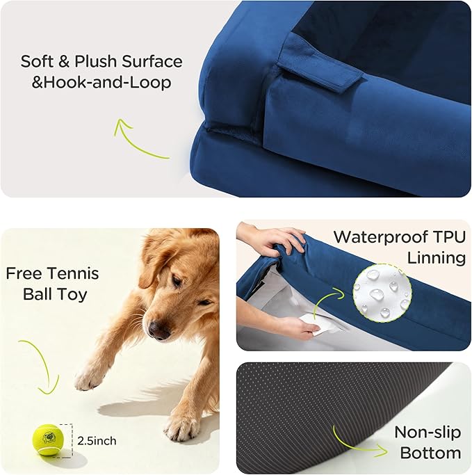 Dog Bed for Medium Large Size Dogs - Non-Slip Orthopedic Memory Foam Pet Sofa with Removable Washable Bolster,30 x 20