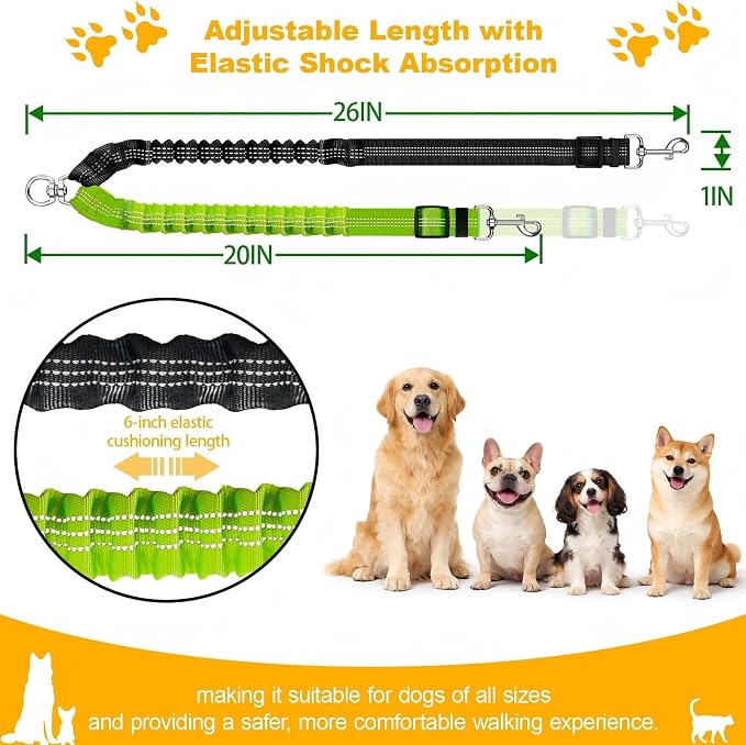 Double Dog Leash for Two Dogs, Professional No Tangle 360° Swivel Coupler with Shock Absorbing Bungee, Adjustable Length Dual-Sided Reflective Two Dogs Lead Splitter for Small Medium Large Dog