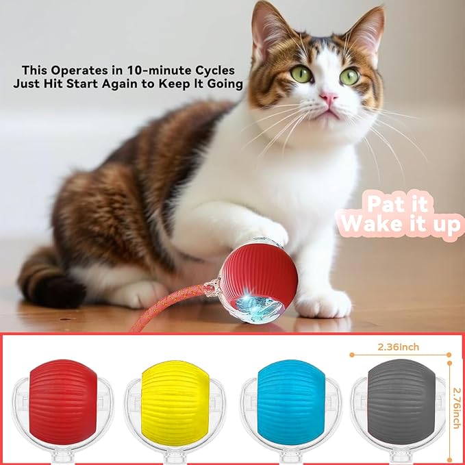 Valentines Day Gifts Speedy 2.0 Tail Interactive Cat Toys for Indoor Cats, Automatic Cat Toy with Elastic Mesh Tail, Electric Rolling Ball on Carpet, Chirping and Motion Activate Cat