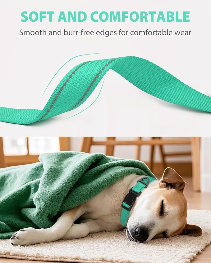 Joytale Extra Large Dog Collar, Wide Double-Sided Reflective Nylon Collar for Night Safety, Adjustable Quick-Release for Gentle Giants, Teal, XL (1 1/4" Width)