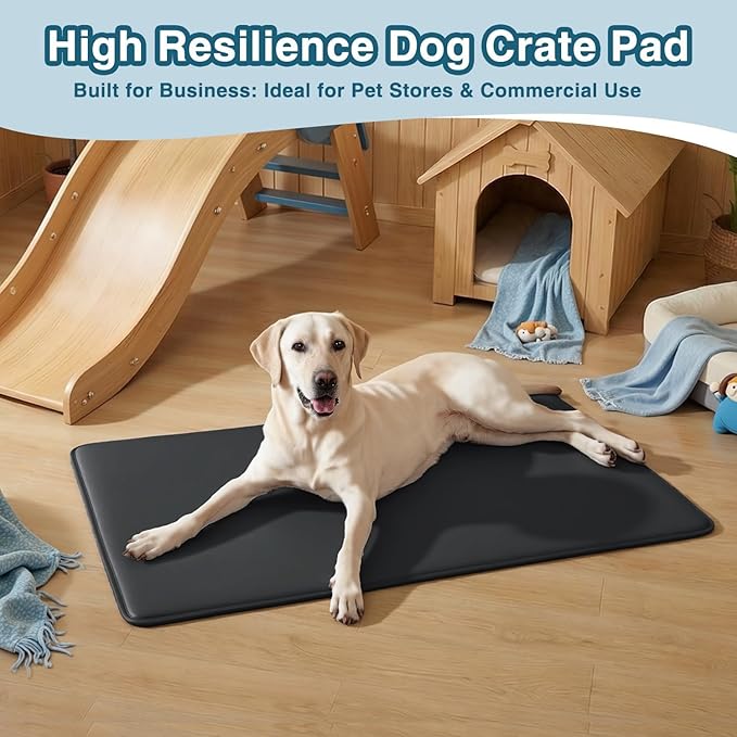 Dog Crate Pad Mat, Waterproof Kennel Cage Mat, Outdoor Pet Bed for Medium Large Dogs, Pet Bed with High Resilience Foam,Wipe Clean & Easy Rinse, Anti Slip 35 inch Black