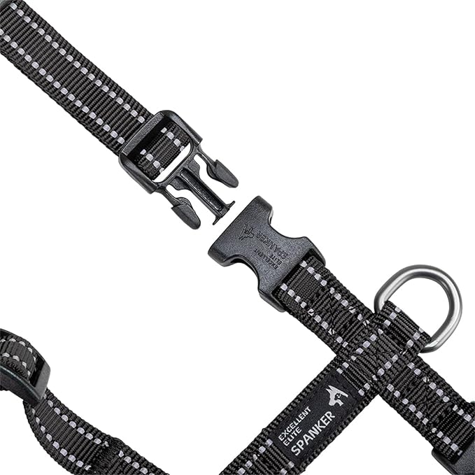 EXCELLENT ELITE SPANKER No Pull Dog Harness Reflective Nylon Vest L-Shaped Adjustable Easy Pet Harness for Small Medium Large Breeds Dogs Walking Training Black Red(Black-XL)