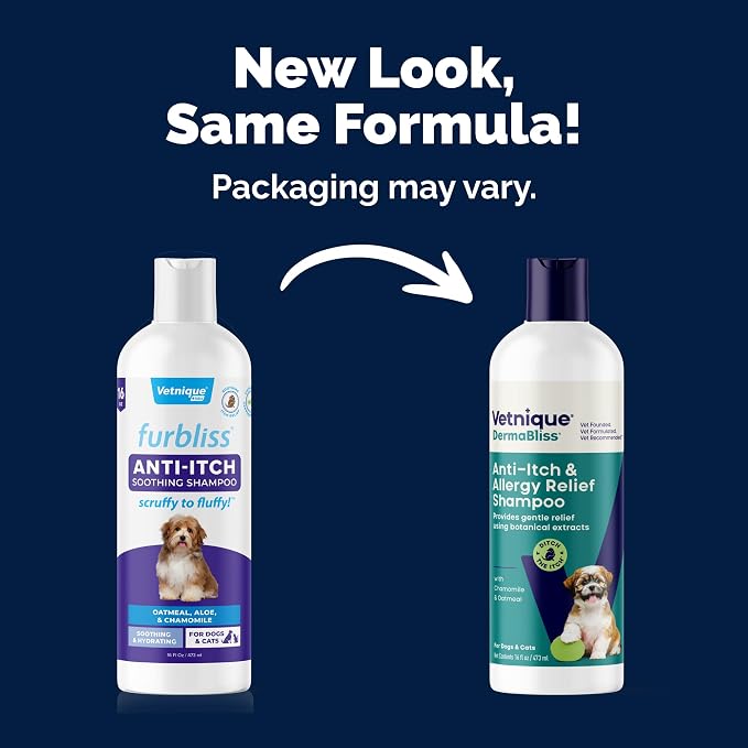 Vetnique Dermabliss Anti Itch Oatmeal Dog Shampoo for Itchy Skin & Allergies, Soap Free Dog Shampoo with Aloe & Chamomile, Sensitive Skin Allergy Relief, Gentle Dog Wash (Regular Strength Dog Shampoo)