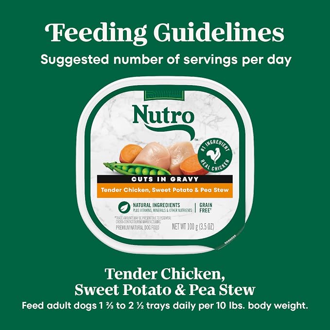 Nutro Adult Wet Dog Food, Natural Grain Free Dog Food Wet Cuts in Tender Chicken, Sweet Potato & Pea Stew Recipe, 3.5 oz. Trays (Pack of 24)