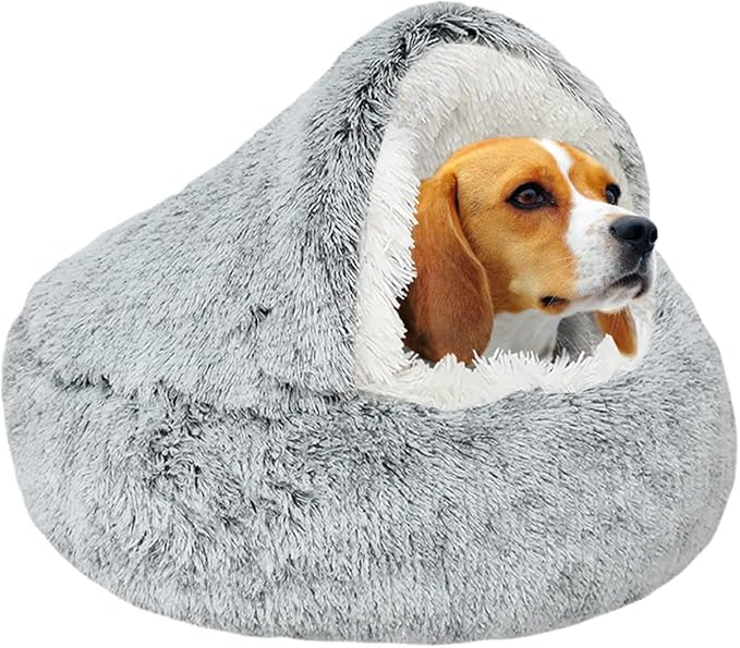 SUOXU Small Dog Bed, Nest Warm Super Soft Plush Faux Fur Washable Dog Bed with Non-Slip Bottom for Medium Small Dogs Snooze Sleeping Indoor (Gray-65cm/25in)