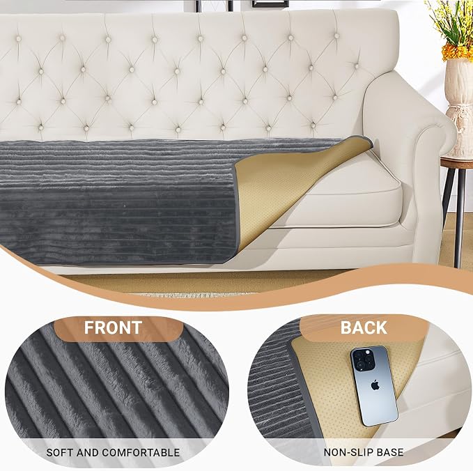 NAISI Couch Covers for Dogs Waterproof Flannel Striped Sofa Cover Pet Friendly Washable Dog Mat for Couch Anti Slip Sectional Sofa Slipcover Protector(1pc/27"x 27",Dark Grey)