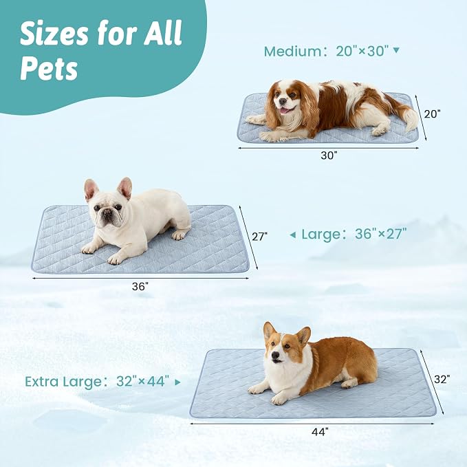 COZY KISS Dog Cooling Mat 20"x30" Q-Max>0.4, Waterproof Pet Bed Cover, Non-Slip Dog Bed Mat, Washable Cooling Pad for Small Dogs, Cats, Crate, Couch, Furniture Protector (Blue)