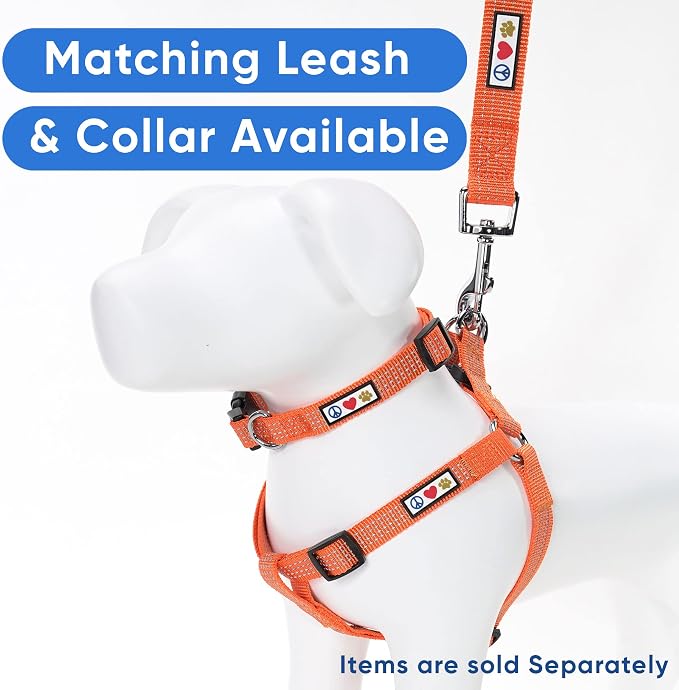 Pawtitas Reflective Step-in Dog Harness – Adjustable No-Pull Vest for Puppies to Seniors, Safe & Comfortable, M Orange