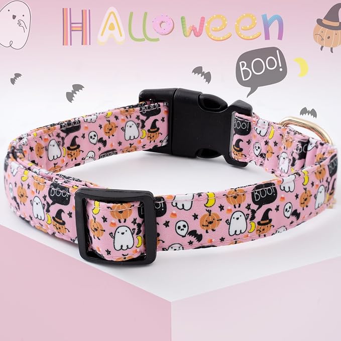 Faygarsle Halloween Fall Dog Collar for Small Medium Large Dogs Fashionable Cute Collar for Male Female Dogs Pink Cotton Dog Collar Spectre Pumpkin Pattern S