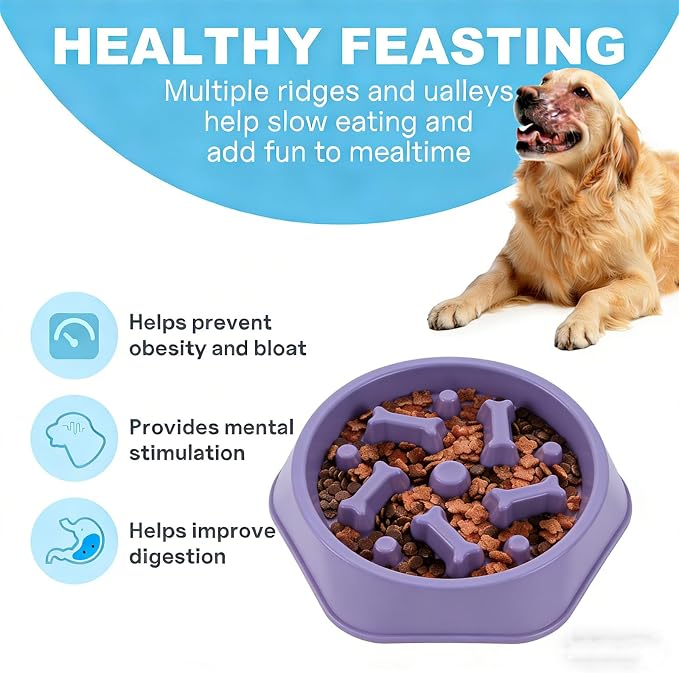 Slow Feeder Dog Bowls Anti Gulping Reduces Gastric Burden Prevents Bloat and Digestive Issues Safe Durable Material Easy to Clean Puppy Slow Feeder Bowl for Healthy Eating Excess Energy Management