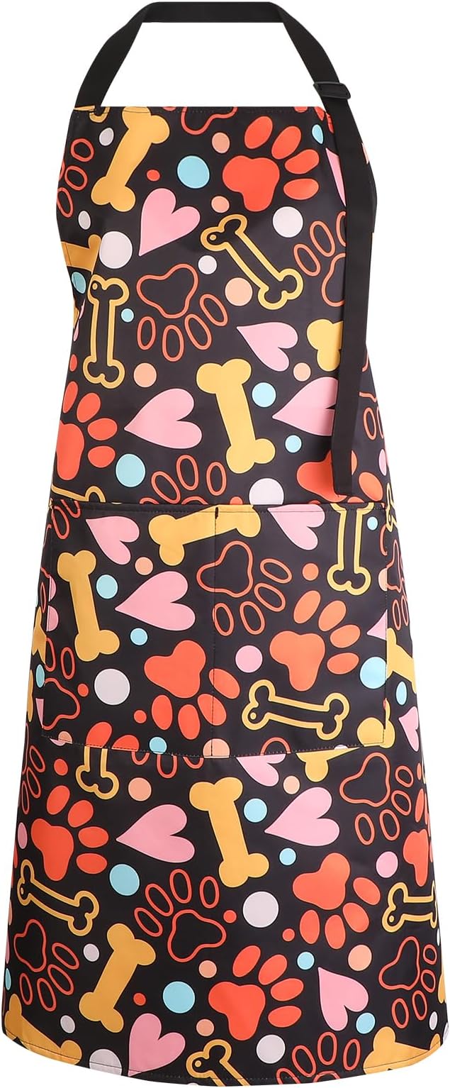 Dog Grooming Waterproof Apron with 2 Pockets, Cute Animals Puppy Dog Pets Apron