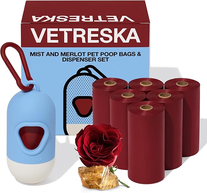 VETRESKA Dog Poop Bag with Dispenser, Leak Proof and Extra Thick Pet Waste Bags for Dog Walking and Cat Litter, Rose & Amberwood Scented, 105 Count
