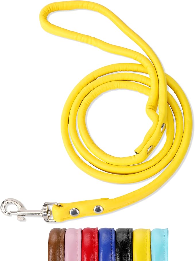 Yellow Soft Leather Dog Leash for Small,Medium Dog Walking, Comfortable Leather Handle, 4 ft Yellow
