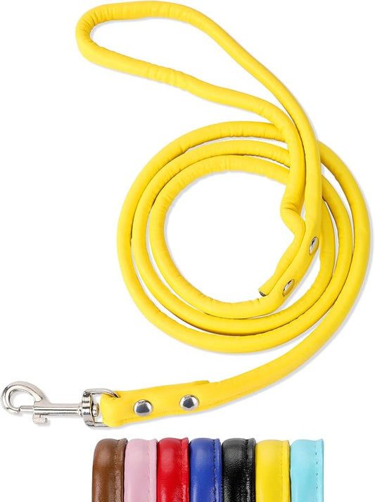 Yellow Soft Leather Dog Leash for Small,Medium Dog Walking, Comfortable Leather Handle, 4 ft Yellow