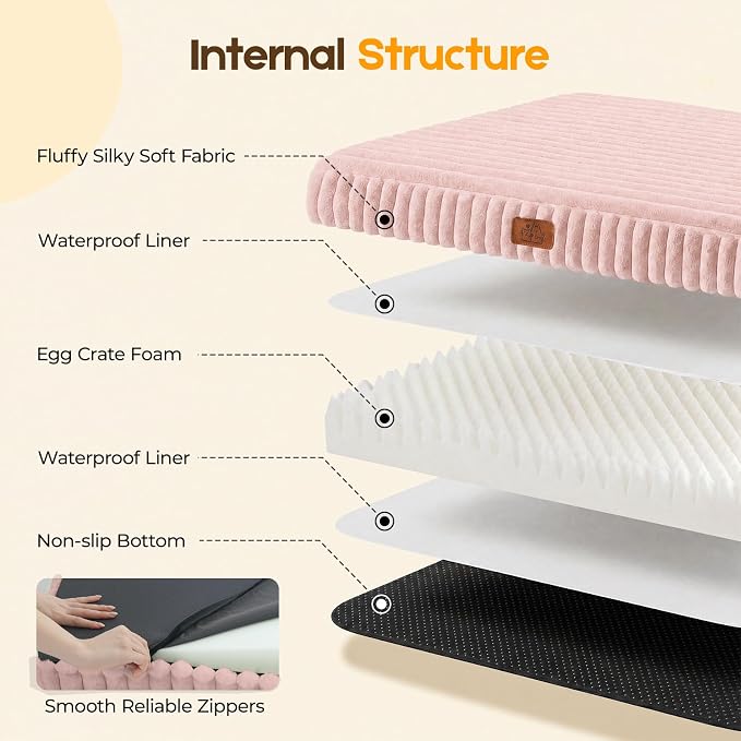 Orthopedic Dog Bed for XXL Jumbo Dog, Waterproof Pet Crate Bed with Removable Washable Cover, Non-Slip Bottom, Egg-Crate Foam Support
