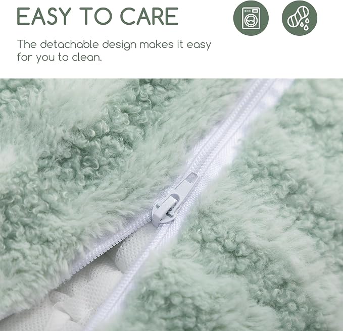 Hollypet Cat Bed Fluffy Plush Multifunctional Double-Layer Machine Washable Soft Warming Kitty Pet Couch Orthopedic Nest Beds for Small Cats Kitten and Dogs up to 13lbs, Light Green(25x20x13 inch)